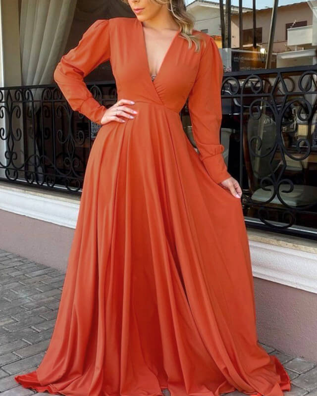 long sleeve orange dress